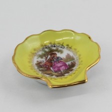 Limoges France Miniature Yellow Seashell Trinket Dish - Fragonard Couple picture