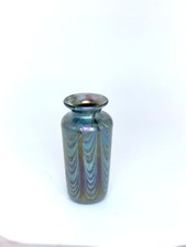 Blue Luster Vase With  Pulled Feather Design. Blown Glass by Saul Alcaraz picture