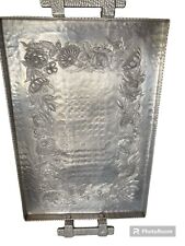 Canterbury Metal Arts Co Art Deco MCM Hand Hammered Aluminum Tray Flowers picture