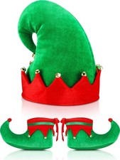 SATINIOR Santa Elf Shoes Hat Set Red Green Christmas Costume Accessory picture