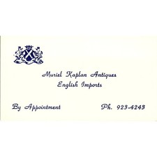 Muriel Kaplan Antiques & English Imports Vintage Business Card SE3-B16 picture