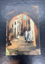 Scene of People Walking in Ben Ali Street Algiers Algeria Antique Postcard picture
