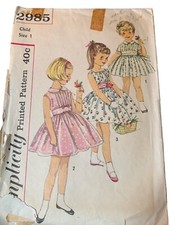 Simplicity 2985 Vintage Childs Dress  Cummerbund Sewing Pattern Size 1 picture