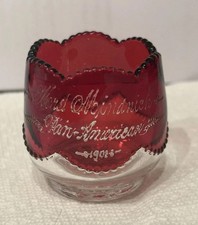 Antique 1901 Pan-American Exposition Ruby Stained Etched  Toothpick Glass Holder picture