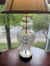 Vintage Waterford Crystal Alana Table Lamp Gothic Acid Mark Brass Base Irish picture
