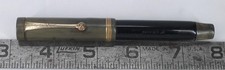 VTG PARKER DUOFOLD JR LUCKY CURVE BLK/GRN FOUNTAIN PEN ONE BAND 14K GOLD #2  NIB picture