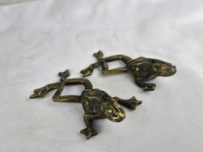 Pair Vintage Brass Frog Figurine Paperweight MCM Decor 4