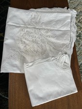NWT VTG BATTENBURG LACE & FANCY FLORAL CUT OUT 68” ROUND TABLECLOTH - 8 NAPKINS picture