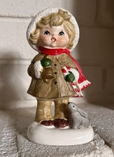 Vintage Napco Christmas Girl Figurine Candy Cane Rabbit 8994 picture