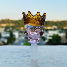 14mm Premium  Thick Glass Blue Skull King in Crown Bowl Head for Bong Repalcment picture