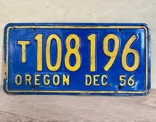December 1956 OREGON License Plate Tag Original 1950's  FAST SHIPPING picture
