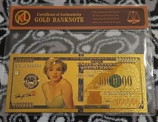 24k Gold Foil Plated Marilyn Monroe Collectible Banknote 1,000000 RARE COA picture