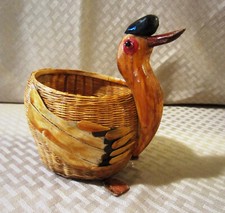 Small Vintage Wicker Goose Basket - Wooden Wings, Tail, Feet & Head picture