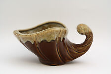 Vintage Brown Drip Glaze Ceramic Cornucopia - Stamped Made In The USA and #271 picture