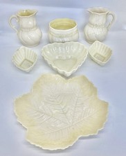 Lot of 7 Beleek Porcelain Ireland Leaf Plate Cream & Sug Trinkets 3rd & 4th Mark picture
