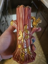 Vintage Pink and 22K Gold Holley Ross Squirrels in Tree Trunk Bud Vase 6