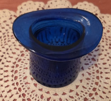 Vintage Cobalt Blue Glass Top Hat Toothpick Match Holder 2 1/4