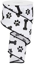 Craig Bachman Paw Print & Dog Bone Wired Edge Ribbon, 10 Yards (White, Black,... picture