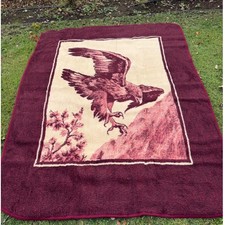 VTG San Marcos Large Eagle Blanket Reversible Maroon Cream 68x92 Heavy Nice 90s picture
