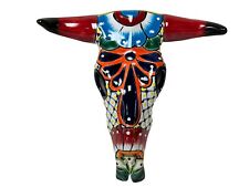 Talavera Cow Skull Mexican Pottery Wall Art Folk Art Home Decor Multicolor 12