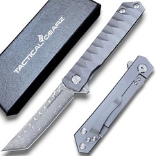 Solid Tc4 Titanium EDC Folding Knife Damascus Steel Blade Ball Bearing Pivot picture