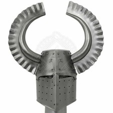 16 Gauge Steel Medieval Knight Great Helmet with Teutonic Crest Wing Helmet Gift picture