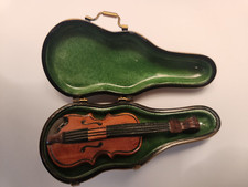VINTAGE LIMOGES FRANCE PEINT MAIN VIOLIN & CASE SIGNED picture