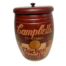 Vintage Campbells Soup Wooden Barrel Canister Hand Painted Artist Signed 9in picture
