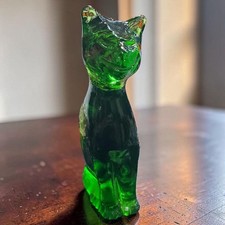 Vintage 60s rare Kanawha avacado green glass smiling cheshire cat figurine picture