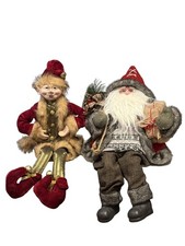 Sleigh Hill Christmas Elf Santa Claus Shelf Sitter Figurines Set of 2 Large picture
