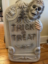 Vintage 29” Tall Halloween Trick Or Treat Tombstone General Foam Blow Mold Skull picture