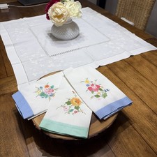 Vtg, Hand embroidered and appliqué Tea, Guest, Kitchen  Towels Set Of 3 picture
