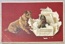 Vintage 1909 Postcard Dog & Cat, Friendship Greetings picture