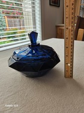 RARE VTG Charcoal Blue Viking Glass Diamond Point Candy #6816 w/Lid--EXCELLENT picture