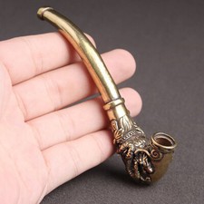 1X Brass Handmade Carving Dragon Phoenix Metal Smoking Pipe Chamber Tobacco Herb picture