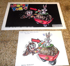 2 LOT ORIGINAL ART BUGS BUNNY & TAZ WHEEL BARREL ROLLER  & PROOF POSTER BRITISH picture