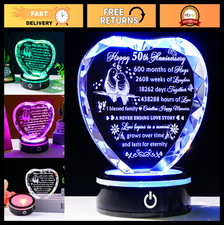 50th Wedding Anniversary Crystal Heart Keepsake Gift, Laser Engraved 50 Years of picture
