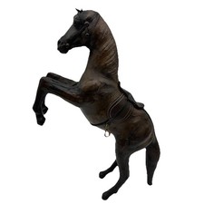 Vintage Leather Wrapped Rearing Horse Equestrian  Sculpture Statue Figurine 16” picture