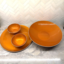 Vintage Emalox Aluminum Orange Plate Bowl 12” Diameter Silver Trim MCM Norway 5” picture