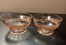 2 Vintage Anchor Hocking Coronation Pink Depression Glass Footed Sherbet Dish picture