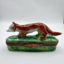 LIMOGES FOX FLORAL GRASS TRINKET BOX CHAMART PEINT MAIN FRANCE VINTAGE VIDEO picture