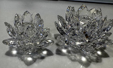 2 Brilliant Swarovski Crystal Water Lily Candle Stick Holders Figurines Ret 1985 picture