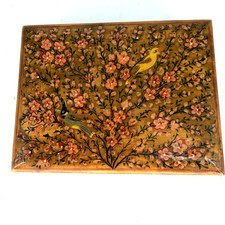 Vintage Kashmir India Hand Crafted Lacquer Paper Mache Floral Trinket Box picture