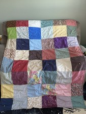 Vtg 70s Handmade Tied Patchwork Quilt Throw Blanket Floral Calico 66x51 picture