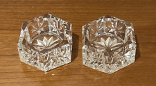 2 Vintage Crystal/Cut Glass Open Salt Cellars Hexagon Starburst Bottom Salt Dips picture