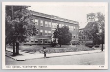 Vintage Washington, Indiana  Postcard Photo High School c.1930s Wayne Paper Box picture