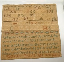 Antique 1814 Georgian Needlework Sampler Elizabeth Philips Verse Alphabet picture