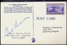 Earl Warren Autograph Signature Postcard US Supreme Court 1962 picture