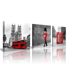 Nan Wind 3 Pcs Modern Giclee Canvas Prints London Black And White Red Bus Union picture
