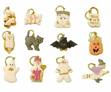 Lenox Halloween Trick Or Treat Mini Tree Ornaments Set 12 Pumpkin Ghost Cat NEW picture
